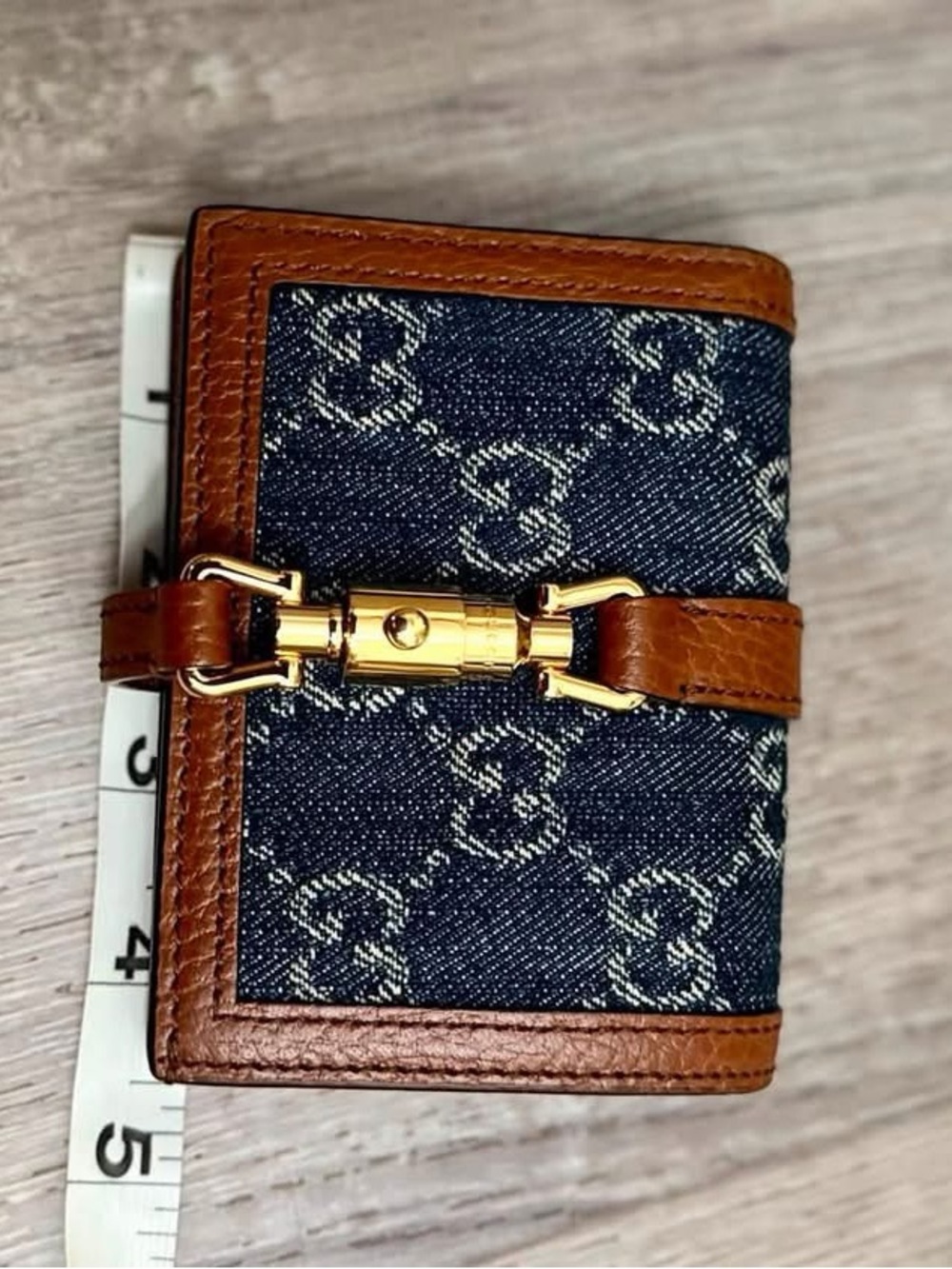 Gucci Blue GG Denim Wallet with Brown Leather Trim and Brass Horsebit - Picture 8 of 9